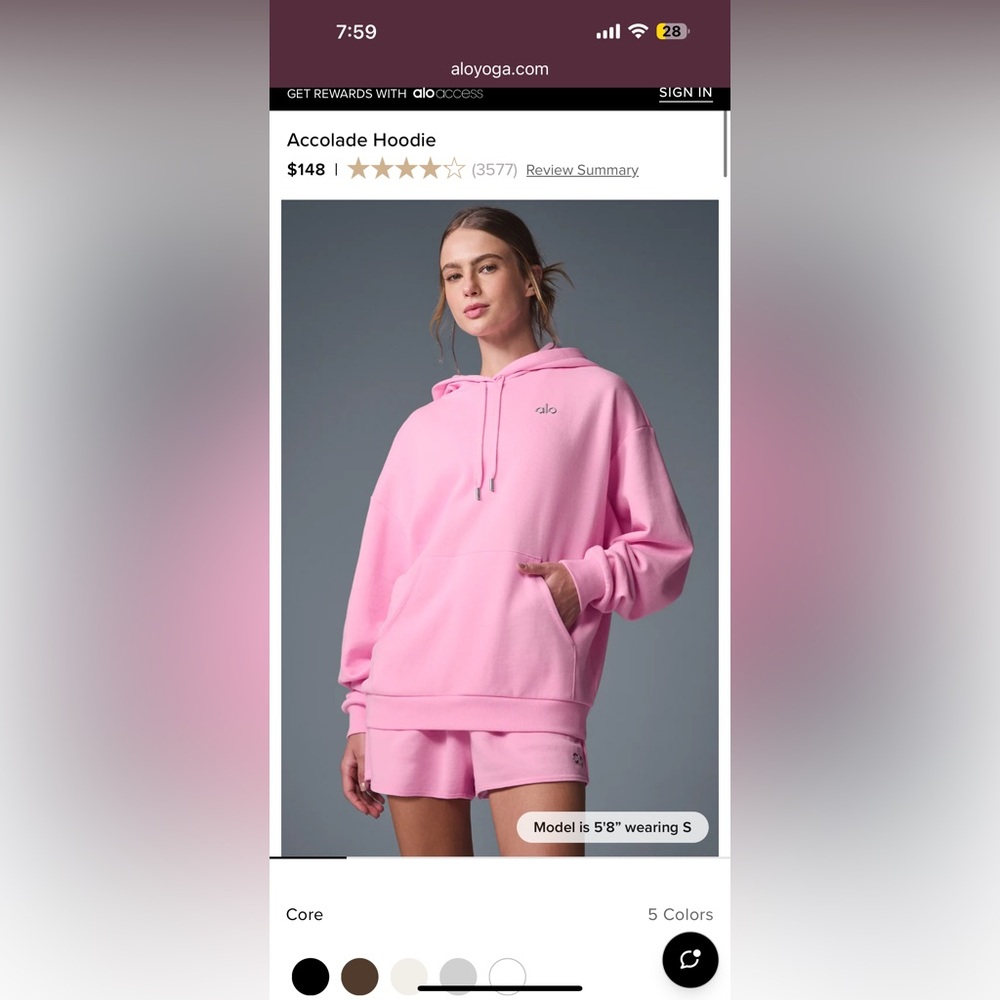 ALO Yoga Women's Bright Pink Pullover Hoodie slight mark on front